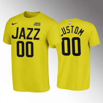 Utah Jazz Custom Men's Yellow Nike NBA 2022 24 Icon Edition T Shirt